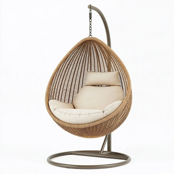 Poltrona sospesa 120 x 105 x 195 cm in fibra intrecciata naturale con struttura in metallo stile boho