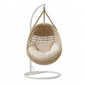 Poltrona sospesa 95 x 95 x 195 cm in fibra intrecciata beige con supporto in metallo per relax