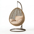 Poltrona sospesa da giardino 105 x 105 x 195 cm in metallo e intreccio effetto rattan marrone beige