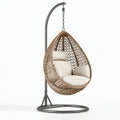 Poltrona sospesa 105 x 105 x 195 cm in rattan naturale e acciaio grigio per relax con supporto