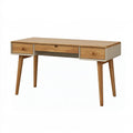 Scrivania 120x55x75 cm in legno naturale e beige con 3 cassetti stile nordico