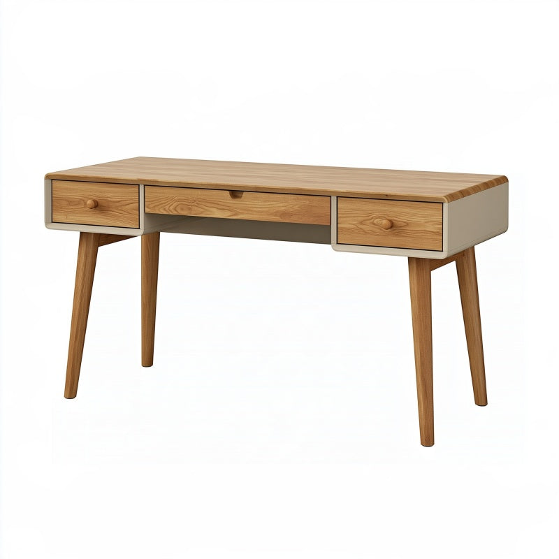 Scrivania 120x55x75 cm in legno naturale e beige con 3 cassetti stile nordico