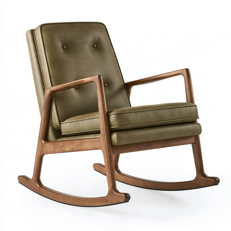 Poltrona a dondolo 70 x 95 x 100 cm in legno e rivestimento effetto pelle verde stile moderno