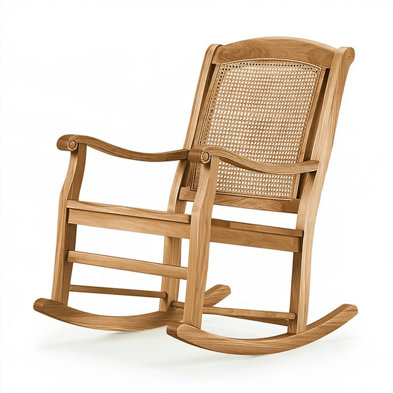 Sedia a dondolo 110 x 65 x 100 cm in legno naturale con schienale in rattan