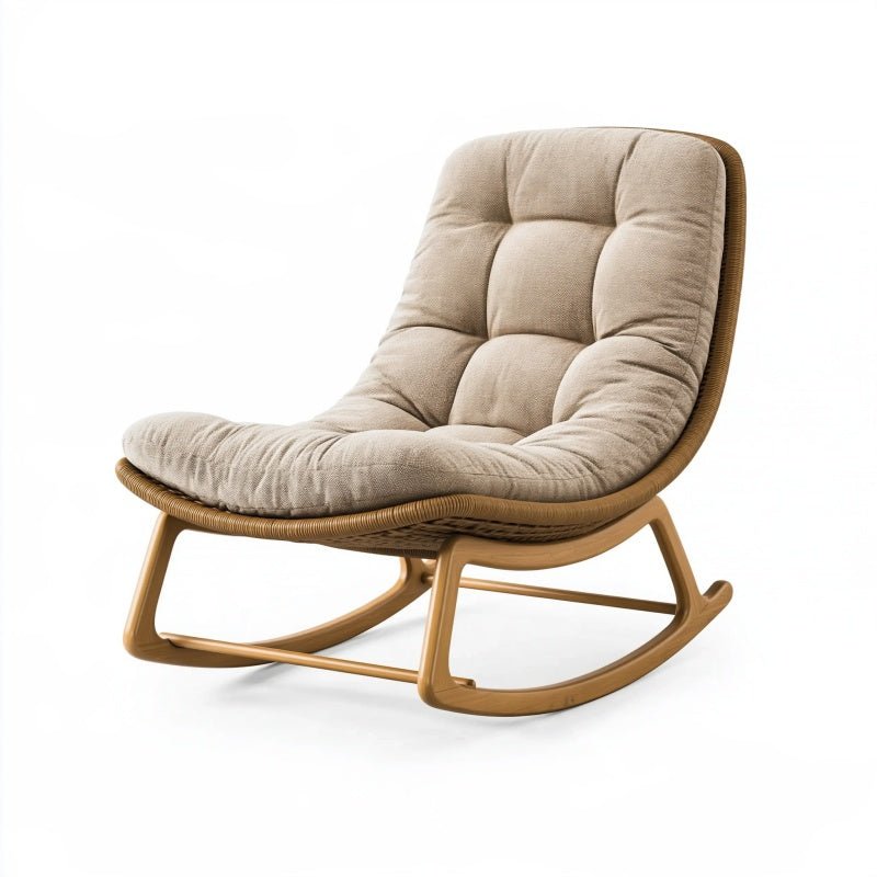 Poltrona a dondolo 100 x 70 x 95 cm in legno e rattan beige stile naturale