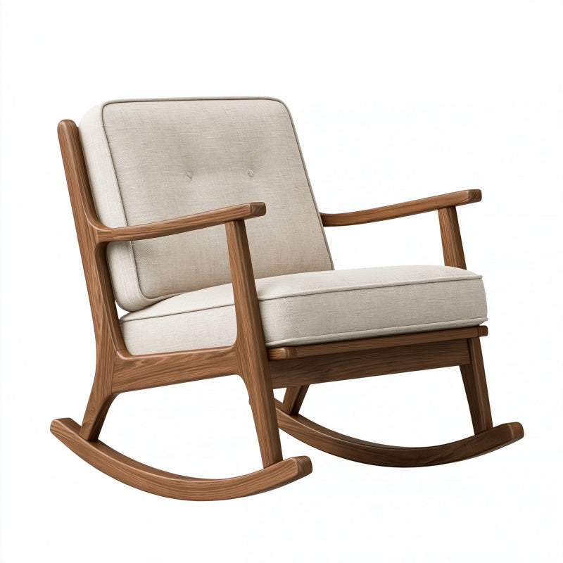 Sedia a dondolo 70 x 90 x 95 cm in legno marrone e tessuto beige - stile nordico