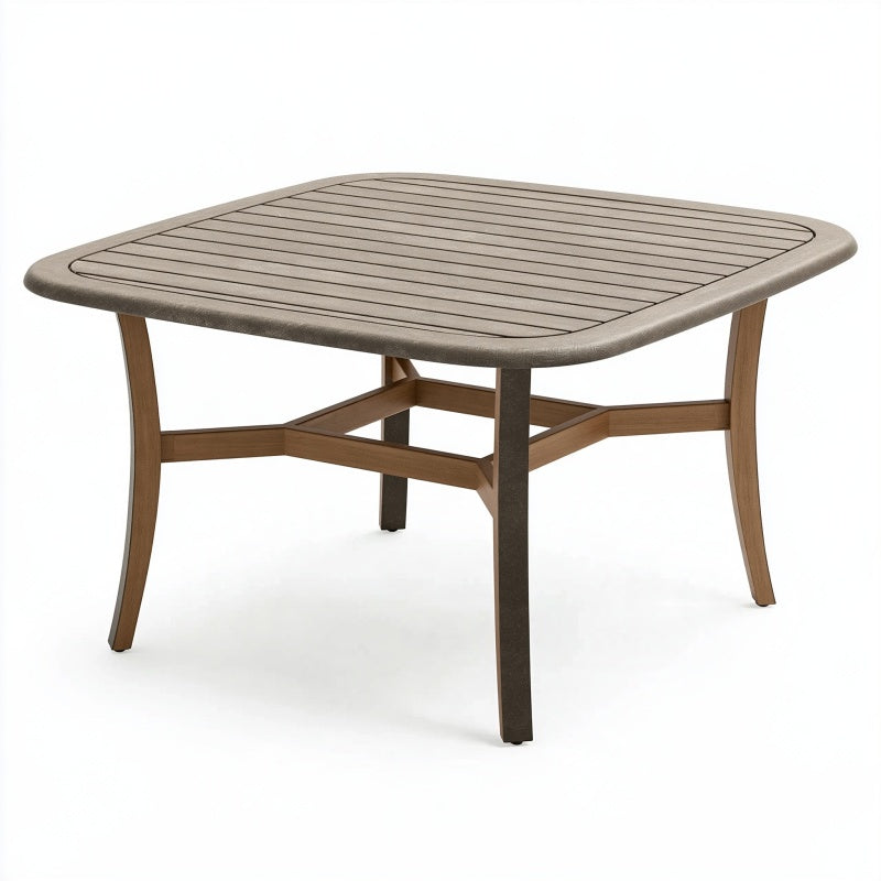 Tavolo da giardino 100 x 100 cm grigio e marrone in metallo con piano a doghe