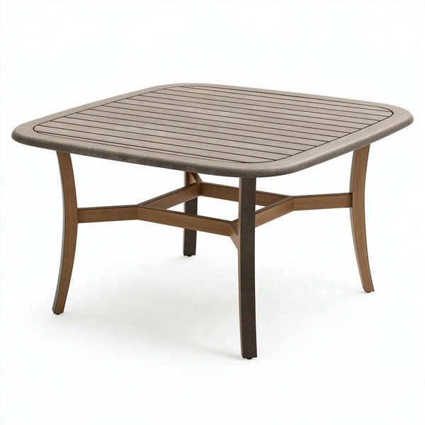 Tavolo da giardino 100 x 100 cm grigio e marrone in metallo con piano a doghe