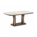 Tavolo da pranzo 160 x 90 x 75 cm piano effetto marmo bianco base marrone stile moderno