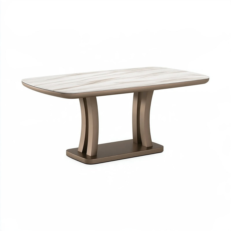 Tavolo da pranzo 160 x 90 x 75 cm piano effetto marmo bianco base marrone stile moderno