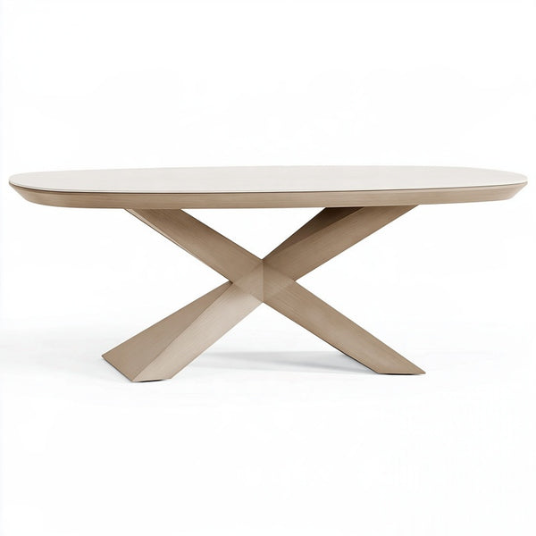 Tavolo da pranzo ovale 200 x 100 x 75 cm in legno beige con base a X