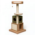 Tiragraffi per gatti 50 x 50 x 150 cm in legno beige e verde con cuccia piattaforme e colonne in sisal