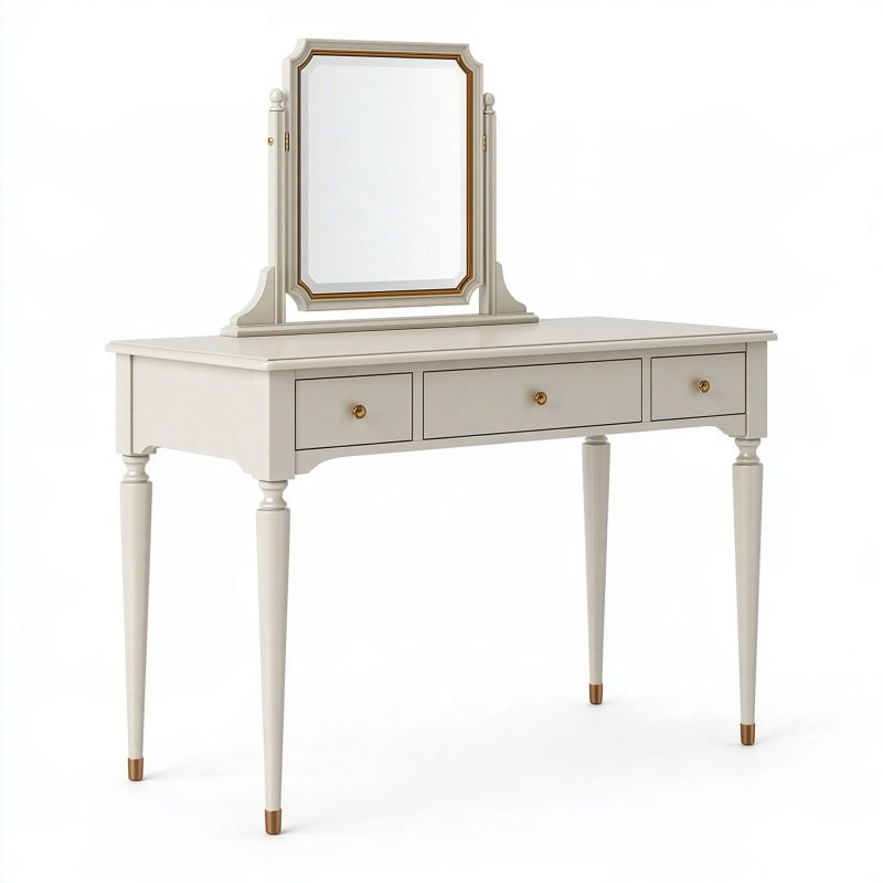 Toeletta 120x50x145 cm in legno bianco con specchio e cassetti stile classico