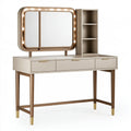 Toeletta 140 x 50 x 150 cm in legno beige con specchio illuminato e cassetti stile moderno