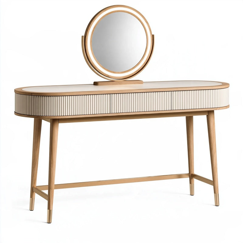 Toeletta con specchio 120 x 45 x 125 cm in legno beige e bianco stile moderno