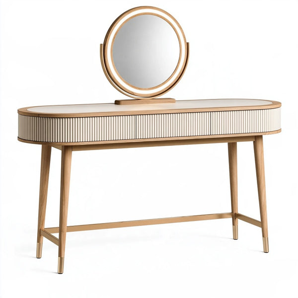 Toeletta con specchio 120 x 45 x 125 cm in legno beige e bianco stile moderno